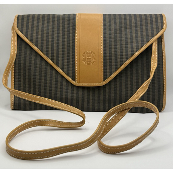 Fendi Handbags - Vintage Fendi Selleria Striped Canvas & Leather Envelope Crossbody Bag Repair